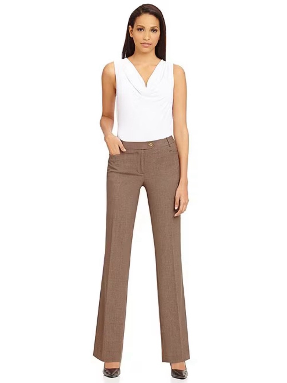 Calvin Klein Classic Stretch Trouser Leg Slightly Flared Hem Pants Taupe